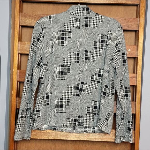 Coldwater Creek Black & White Houndstooth Zip Up Sweater Jacket, Sz 14 - Picture 6 of 6